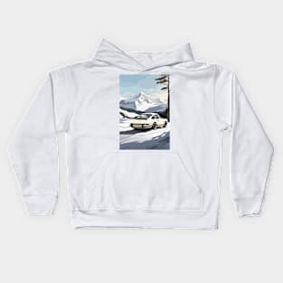 Vintage Racing Car Snowy Background Kids Hoodie